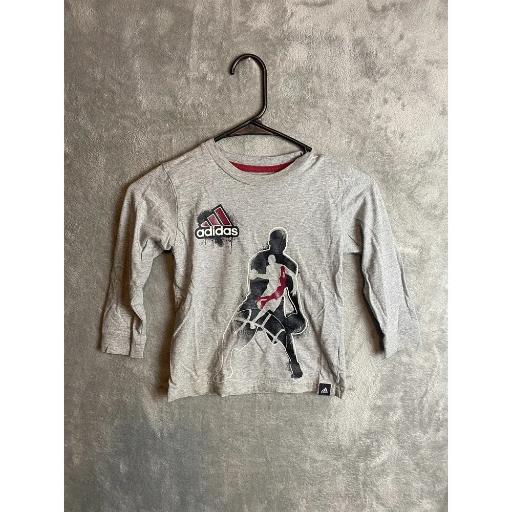 Adidas Kids Size 4 Long Sleeve Grey Graphic T-Shirt
